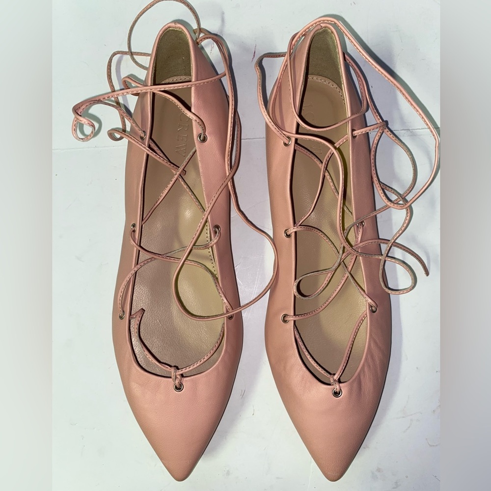 J Crew Pink Lace Up Ballet Flats Size 9.5